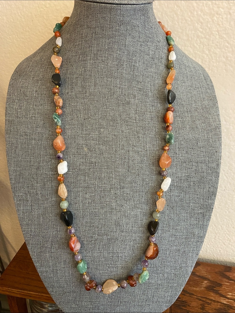Vintage 80s Artisan ALL STONES LONG Necklace